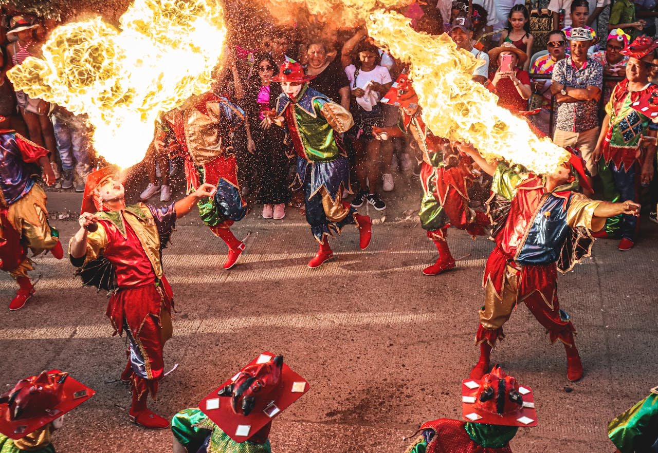 Fire Show on Street in Colombia